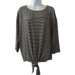 Chico's travelers black white striped tie top tunic size 1